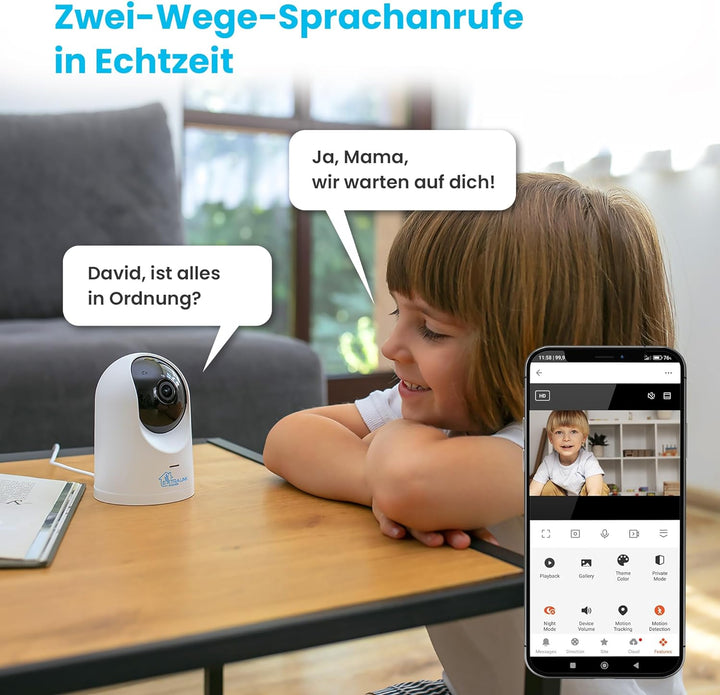 EXTRALINK Smart Life HomeEye Überwachungskamera innen, Kamera IP, PTZ drahtlose Kamera, 4MP, 360° Si
