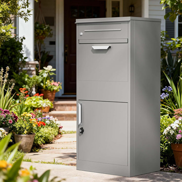 Wiltec Paketkasten grau 500 x 370 x 1120 mm, Paketbox Zuhause, Private Paketannahme passend für Pake