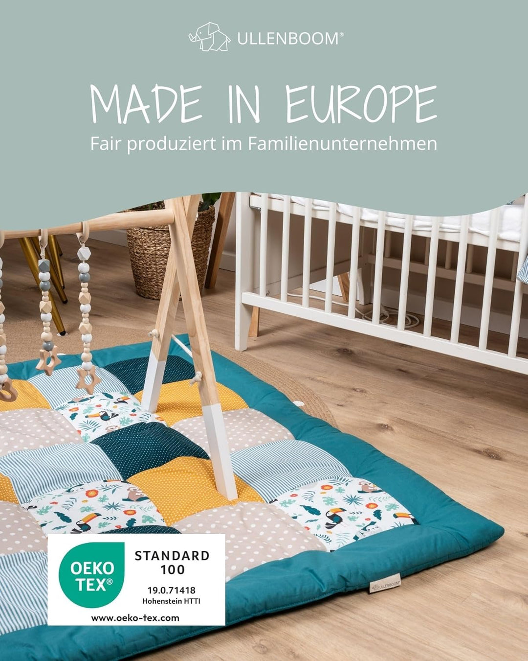 ULLENBOOM ® Baby Krabbeldecke 120x120 cm gepolstert Dschungel (Made in EU) - Krabbeldecke für Baby m