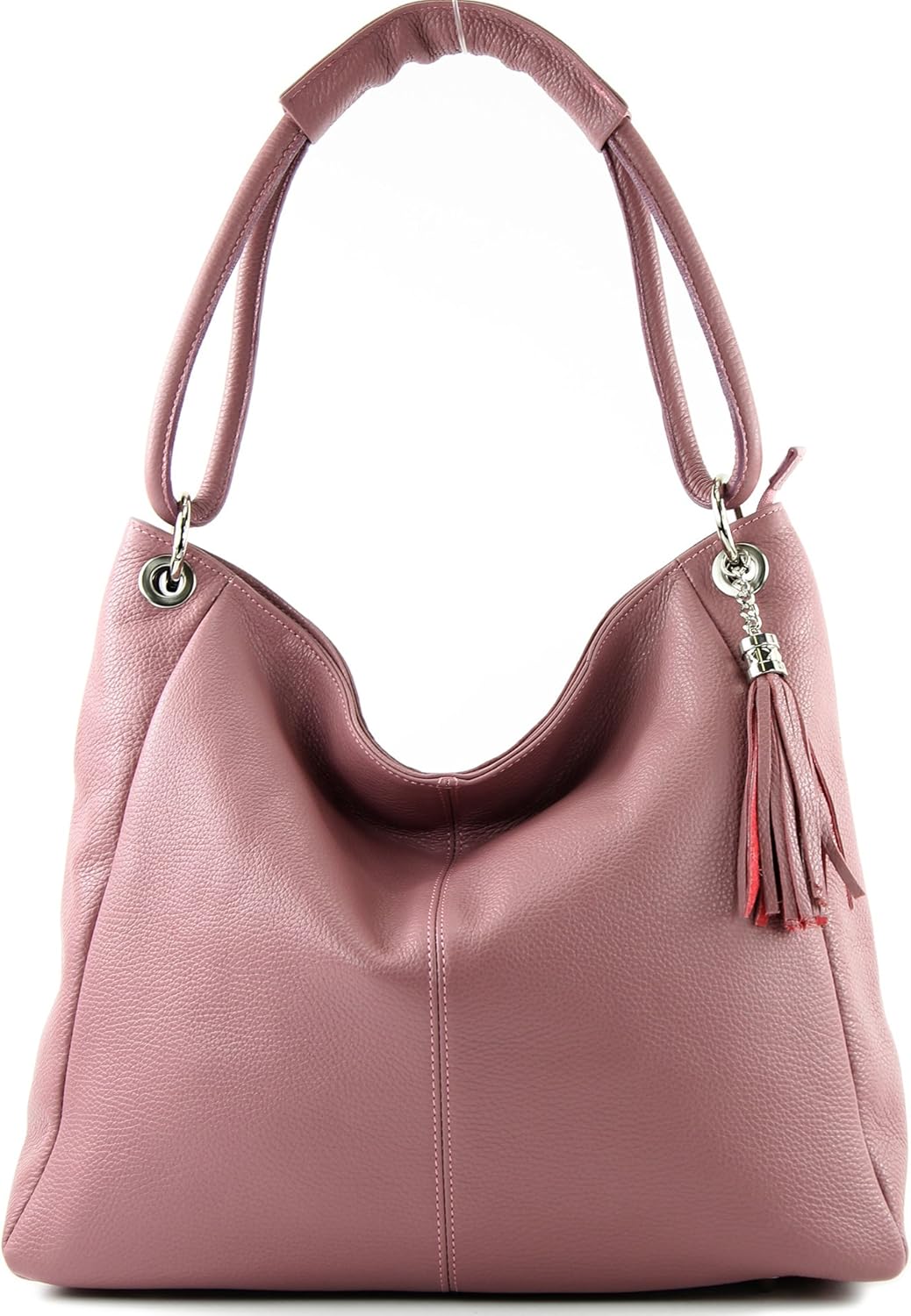 modamoda de - T165 - ital Schultertasche Gross Shopper Leder Altrosa, Altrosa