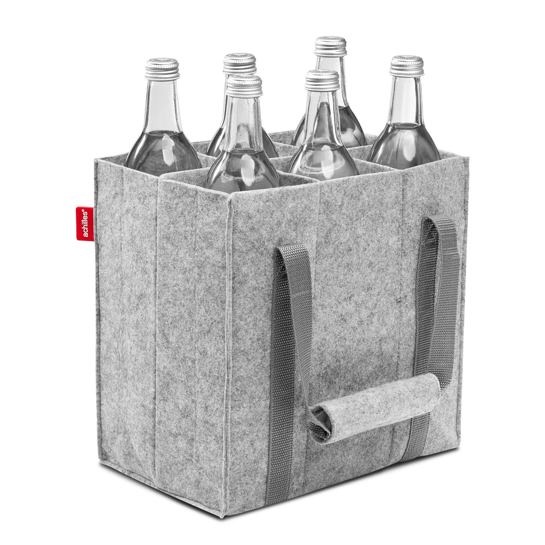 achilles Flaschentasche 6 Fächer je 1,5 Liter – 100% recycelter Filz – Reissfester Flaschenkorb – Fa