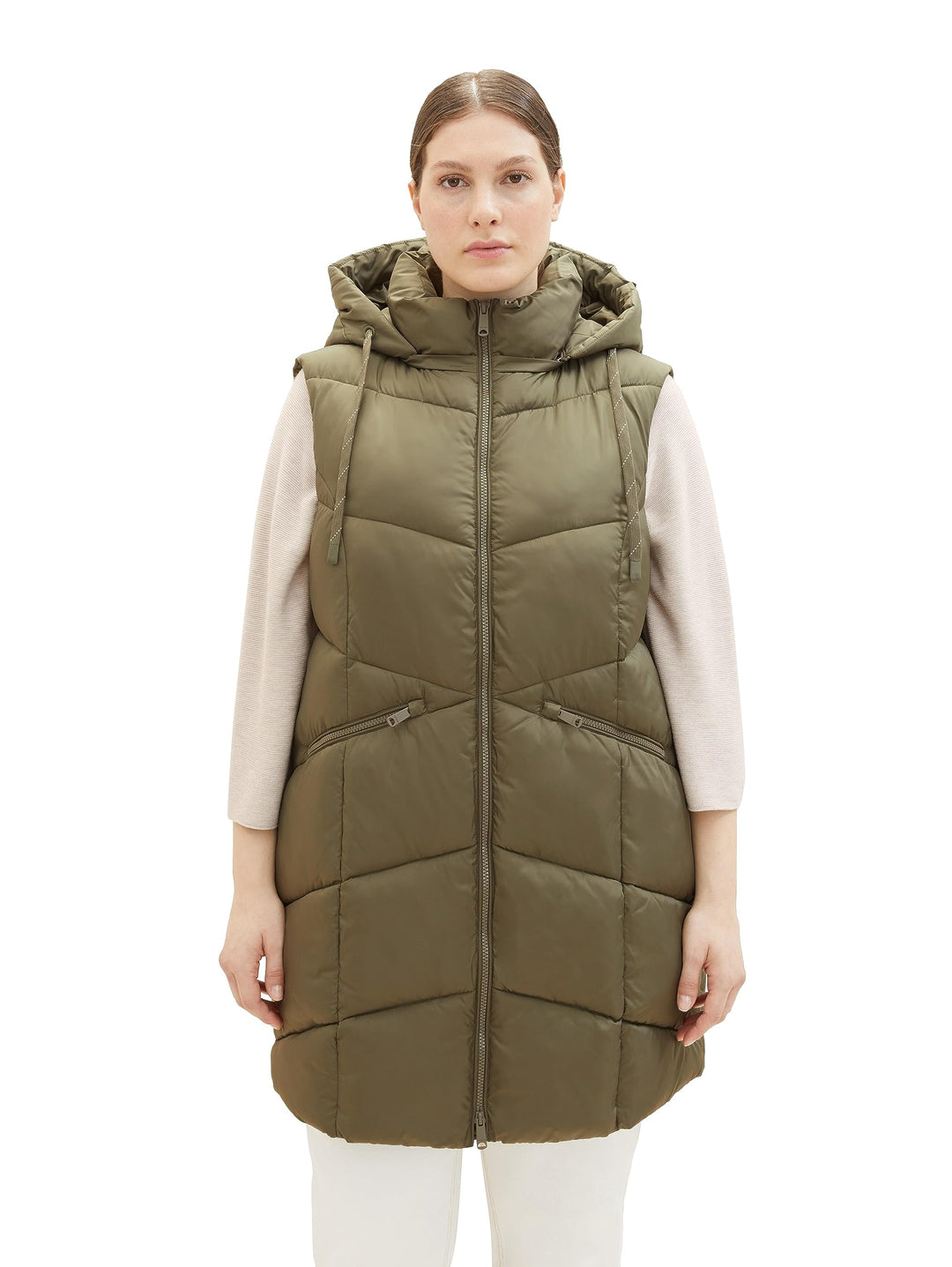 TOM TAILOR Damen Longstyle Steppweste 46 11848-jungle Soil Green, 46 11848-jungle Soil Green