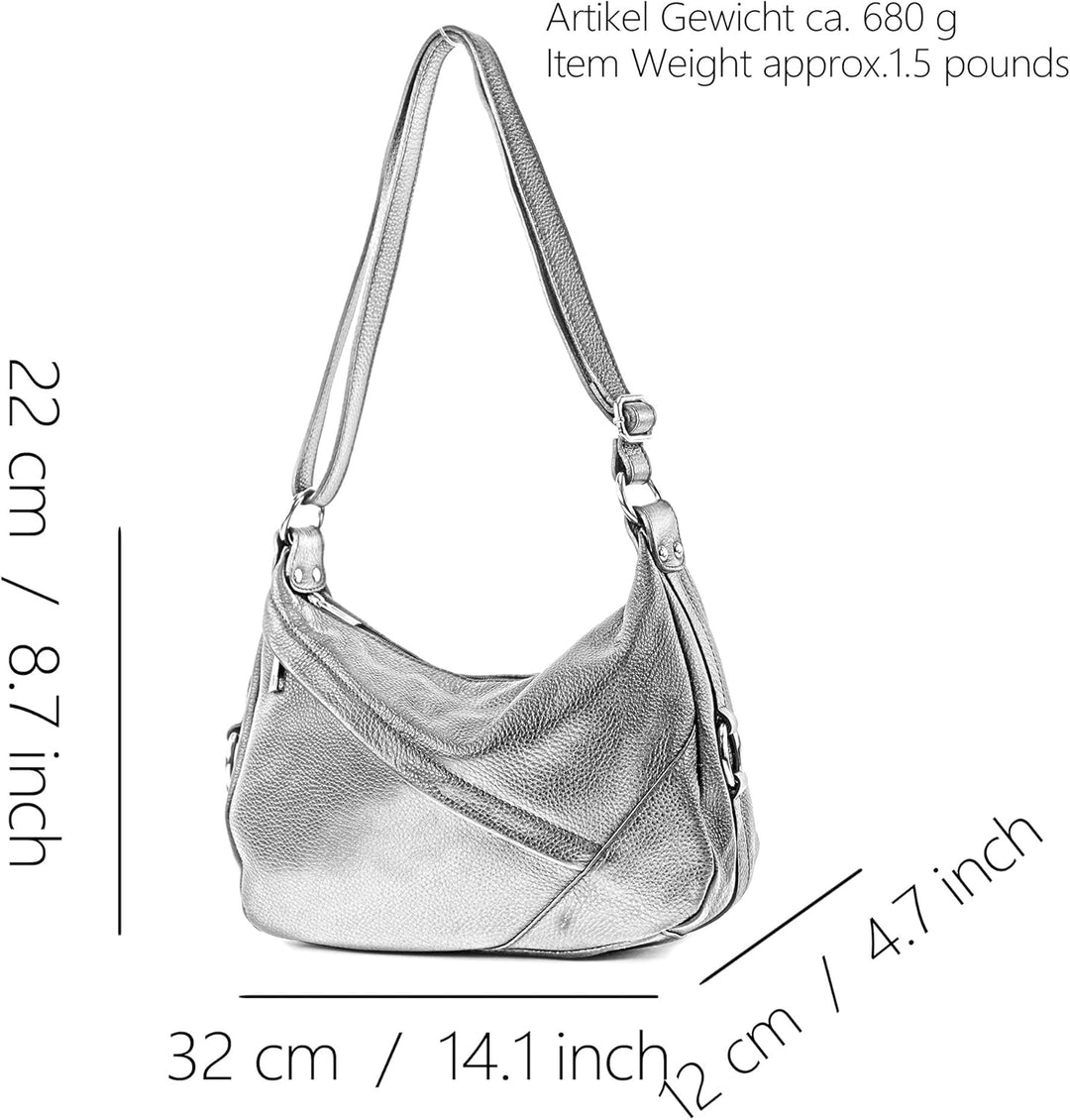 modamoda de -T164 - ital Schultertasche Umhängetasche aus Leder Rosabeige, Rosabeige