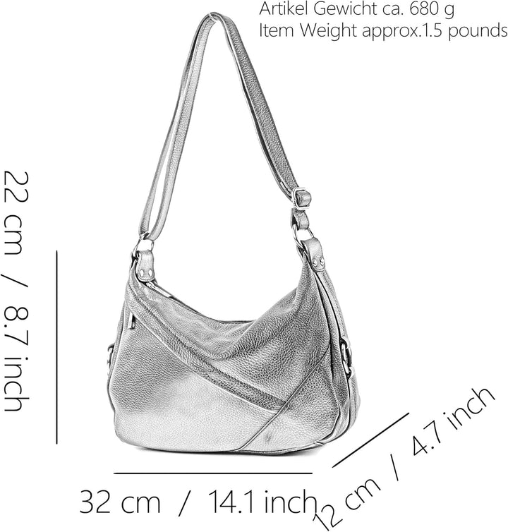 modamoda de -T164 - ital Schultertasche Umhängetasche aus Leder Rosabeige, Rosabeige