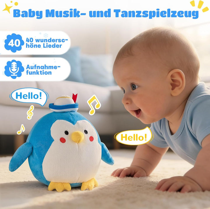 SAIMAND Baby Spielzeug 6 7 8 9 10 12 Monate-Plüschpinguin, Krabbelspielzeug Tummy Time Toy mit Musik