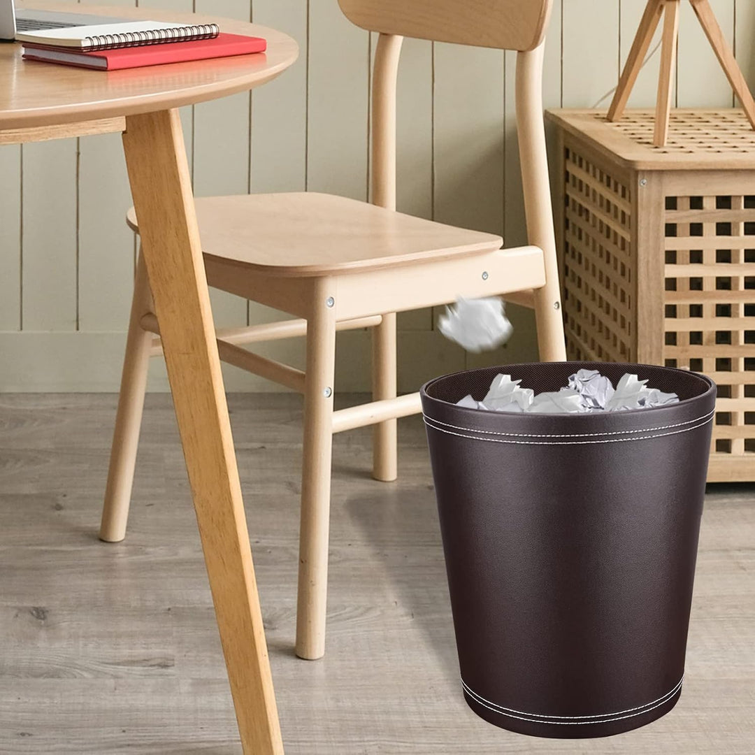 GORESE Papierkorb Büro - Papierkorb aus Leder in Schwarz, modernes Design, Mülleimer für Küche, Bad,