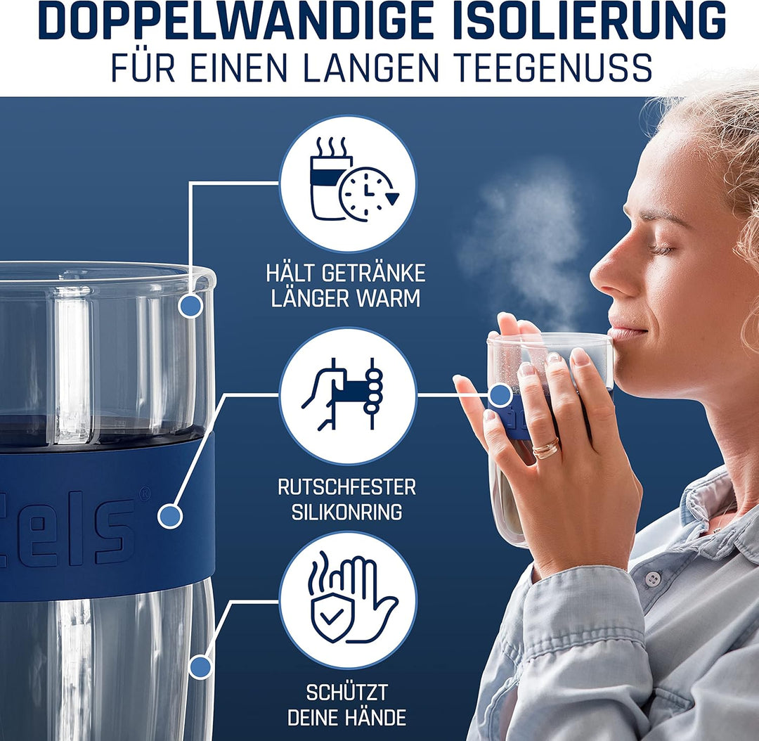 Glasbecher 380ml – Teebecher mit Sieb, Doppelwandig, Teetasse, Keramik-Deckel, Thermo-Glas Kaffeegla