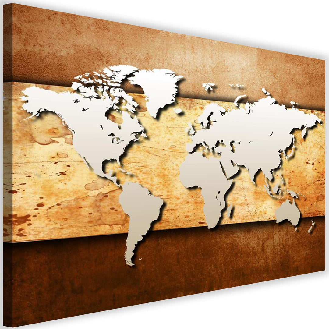 Leinwandbild XXL Weltkarte Wandbild Kunst Landkarte Geographie braun 100x70 cm 100L x 70B cm M_11868