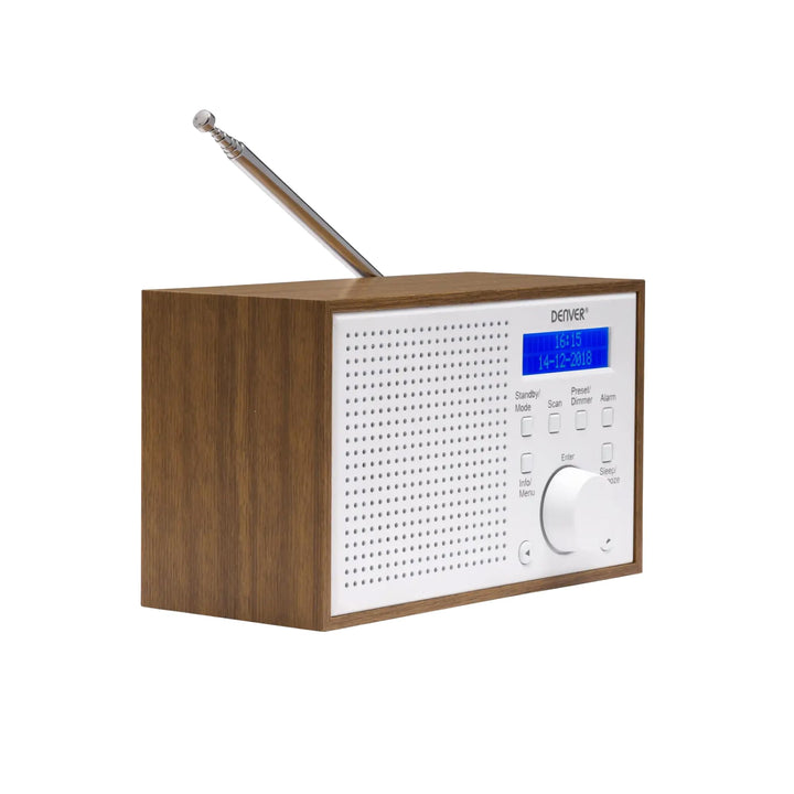 Denver DAB-46 DAB+ und UKW-Radio, Uhr und Wecker, 2 W Audio-Ausgang, Holz-Finish, Weiss, 1954043, We