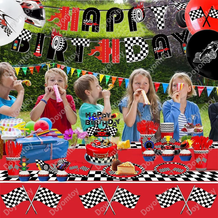 Rennwagen Geburtstag Deko,Doyomtoy 72 Stück Partygeschirr Set Renn-Auto Geburtstag Party Set Geburts