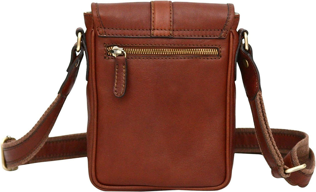 Unisex Kleine Schultertasche aus Echtleder Cognac, Cognac