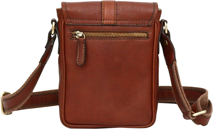 Unisex Kleine Schultertasche aus Echtleder Cognac, Cognac