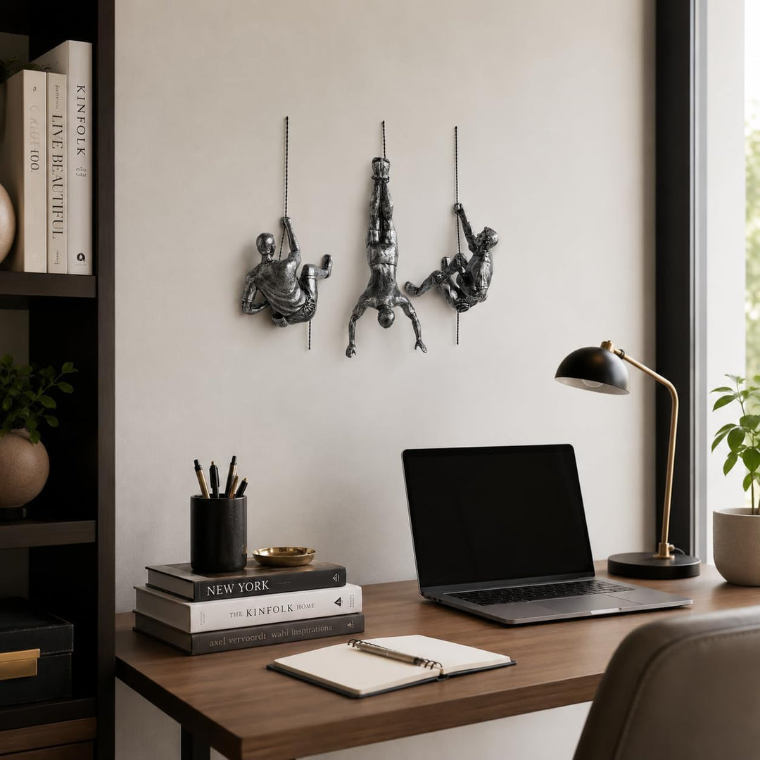 XYQXYQ Kletterer Skulptur - Moderne Dekorative Wandkunst, Männliche Rostklettererkunst (Stein) 3stüc