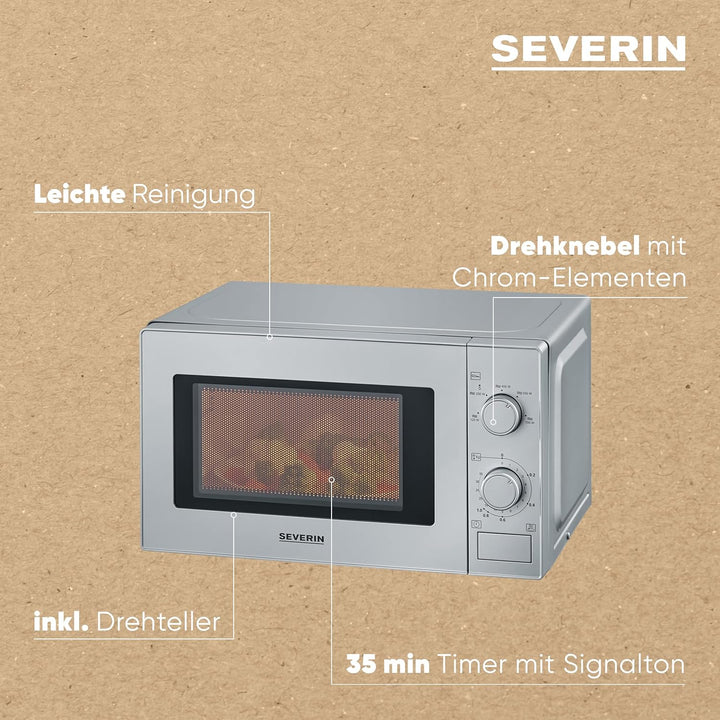 SEVERIN Solo Mikrowelle 700 W, kleine Mikrowelle mit 5 verschiedenen Leistungsstufen, Mikrowelle mit