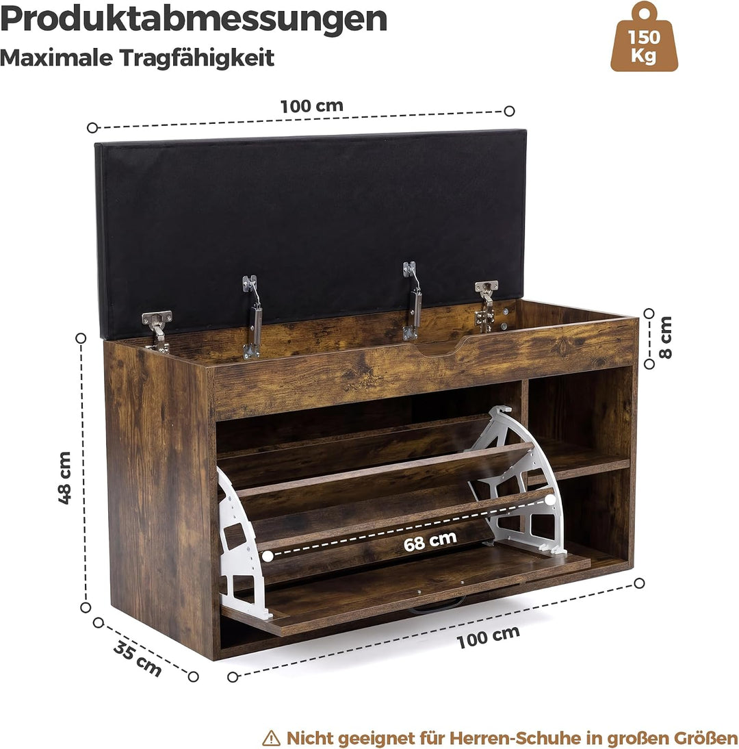 BonVache Schuhbank mit Sitzfläche, Sitzbank mit Stauraum, Schuhbank mit 3 Fächern, Fach unter Sitzki