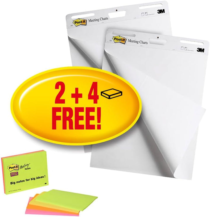 Post-it Super Sticky Meeting Chart, Weiss, unliniert, 2 Blöcke, 635 mm x 762 mm + 4 Blöcke Meeting N