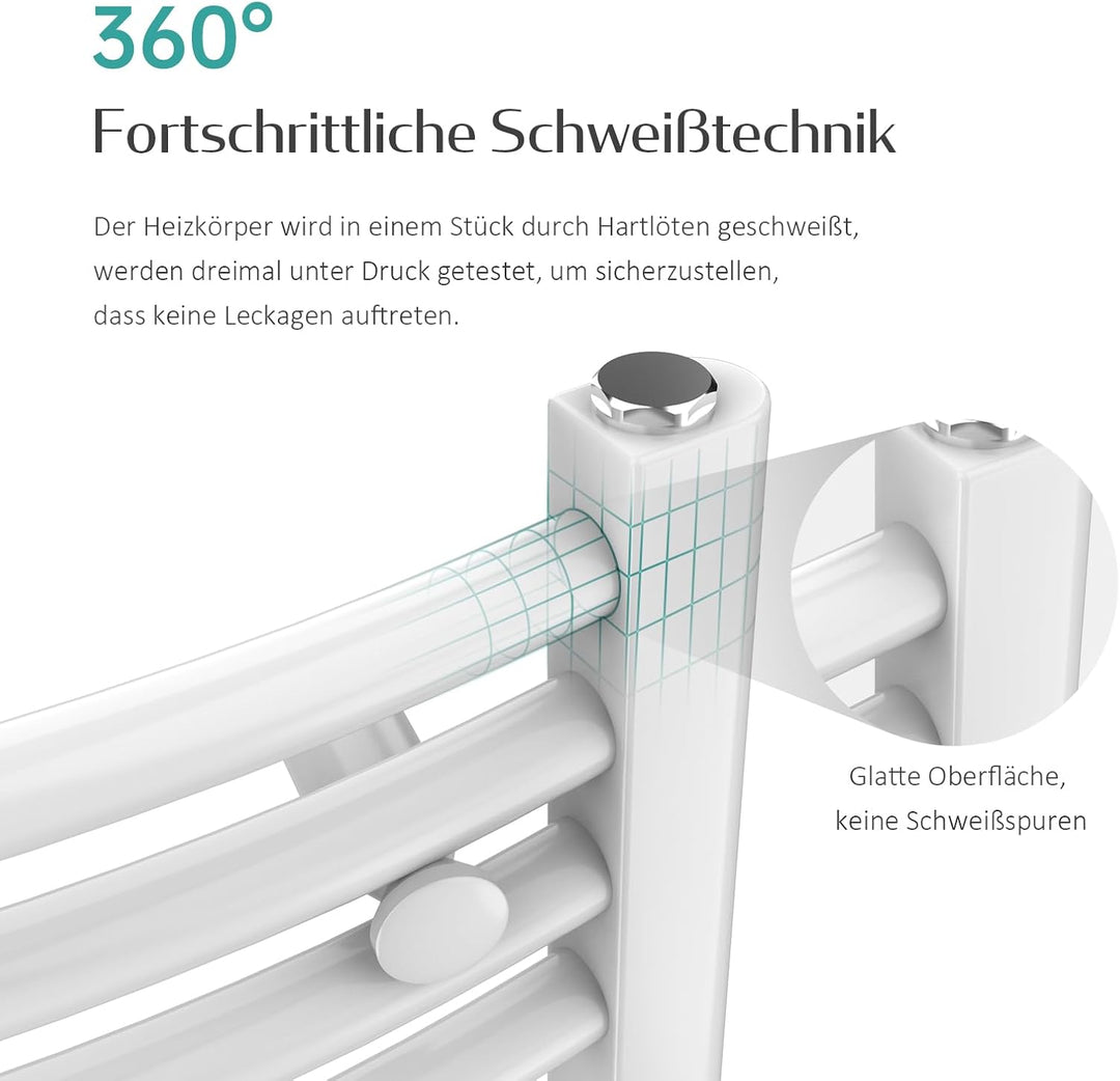 EMKE Badheizkörper Elektrisch Handtuchwärmer mit Thermostat Gebogen 120x60cm 600 Watt Weiss Handtuch