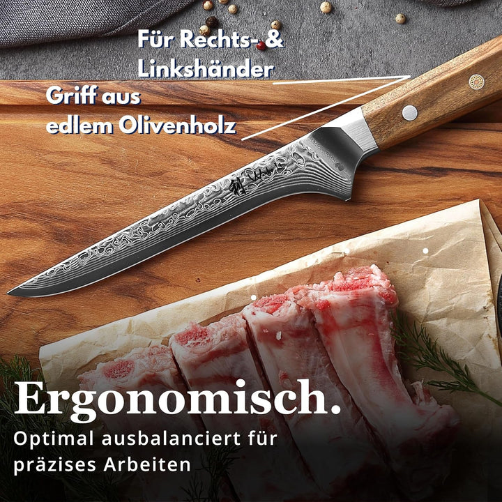 Wakoli Oribu Filetier- und Ausbeinmesser 14 cm extrem scharfe Klinge aus 67 Lagen I Damast Küchenmes