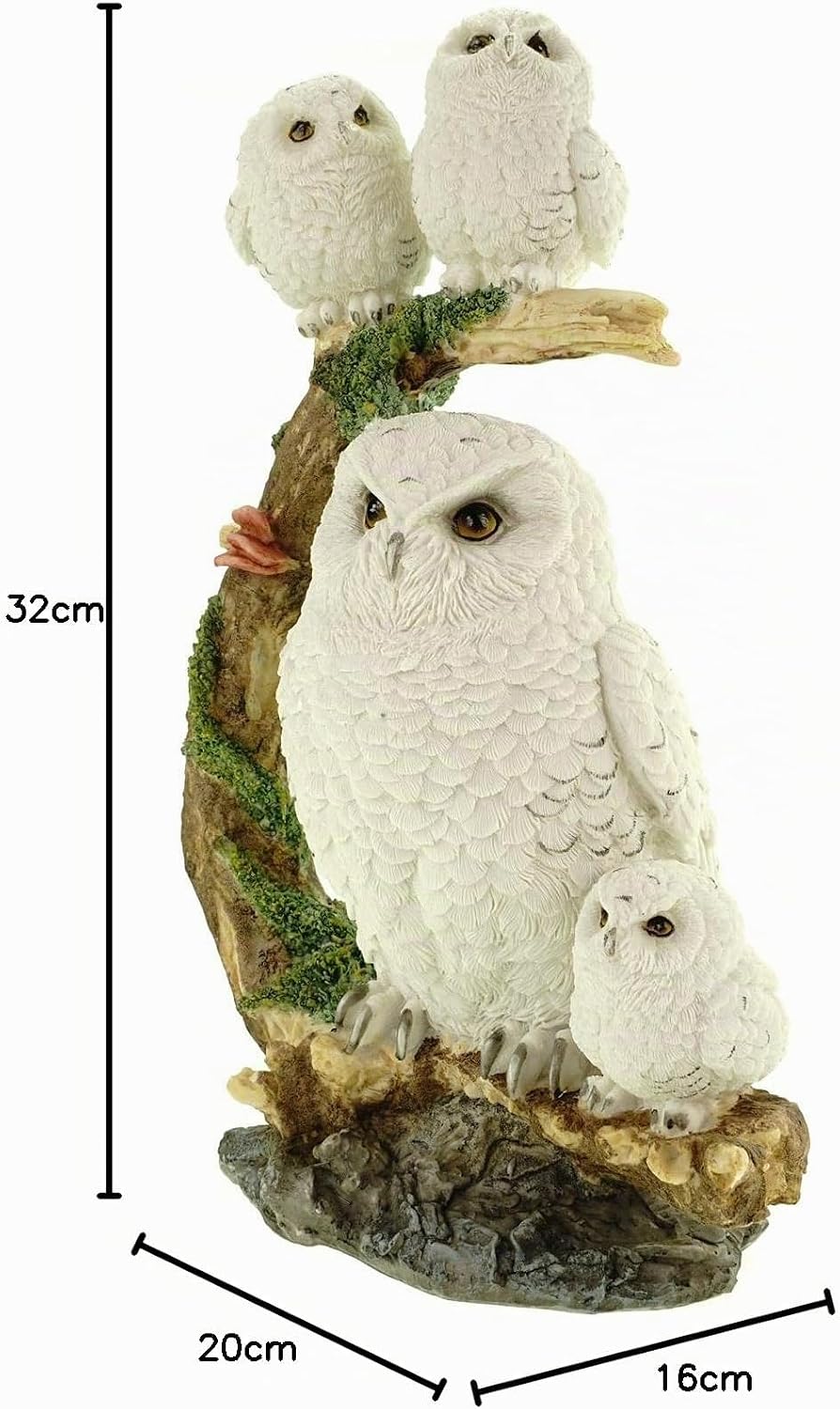 Vogler 839-2667 Schneeeulenweibchen mit 3 Jungen auf AST 32 cm Uhu Eule Tierfigur bunt