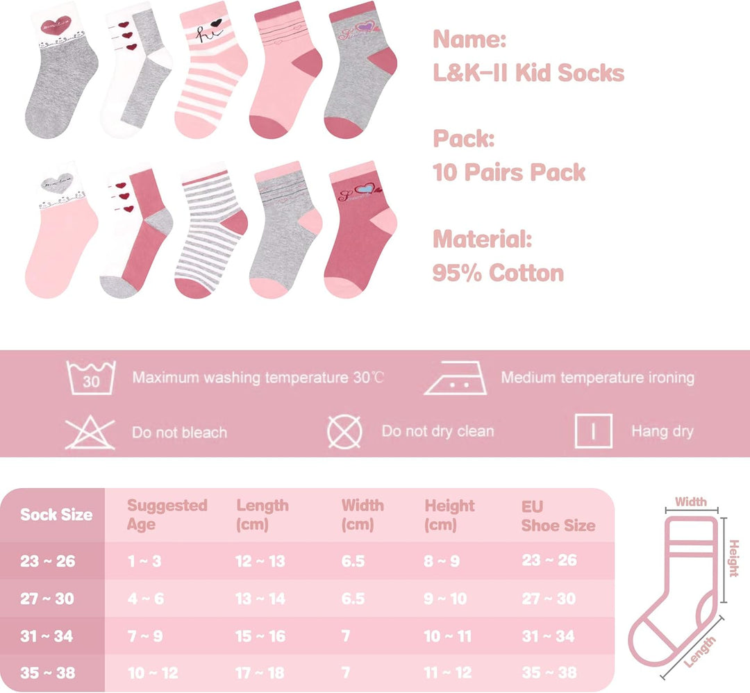 L&K-II 10er Kindersocken Mädchen Sneakersocken Baumwolle Mehrfarbig bunt Frühling Herbst 2823 27-30