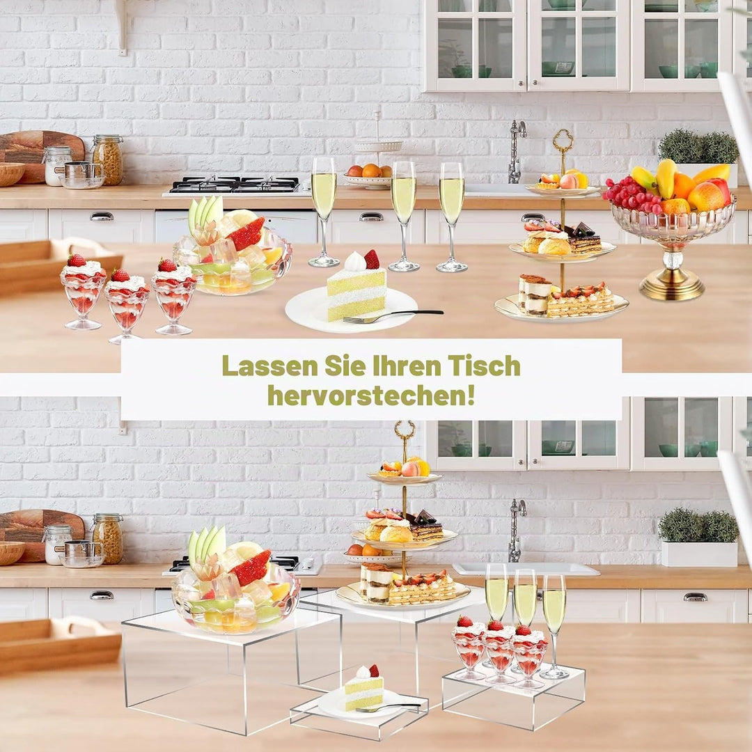Buffet Ständer Acryl, 5'' x 6'' x 7'' x 8'' Lebensmittel-Präsentationsboxen 4er Set, Würfel-Desserts