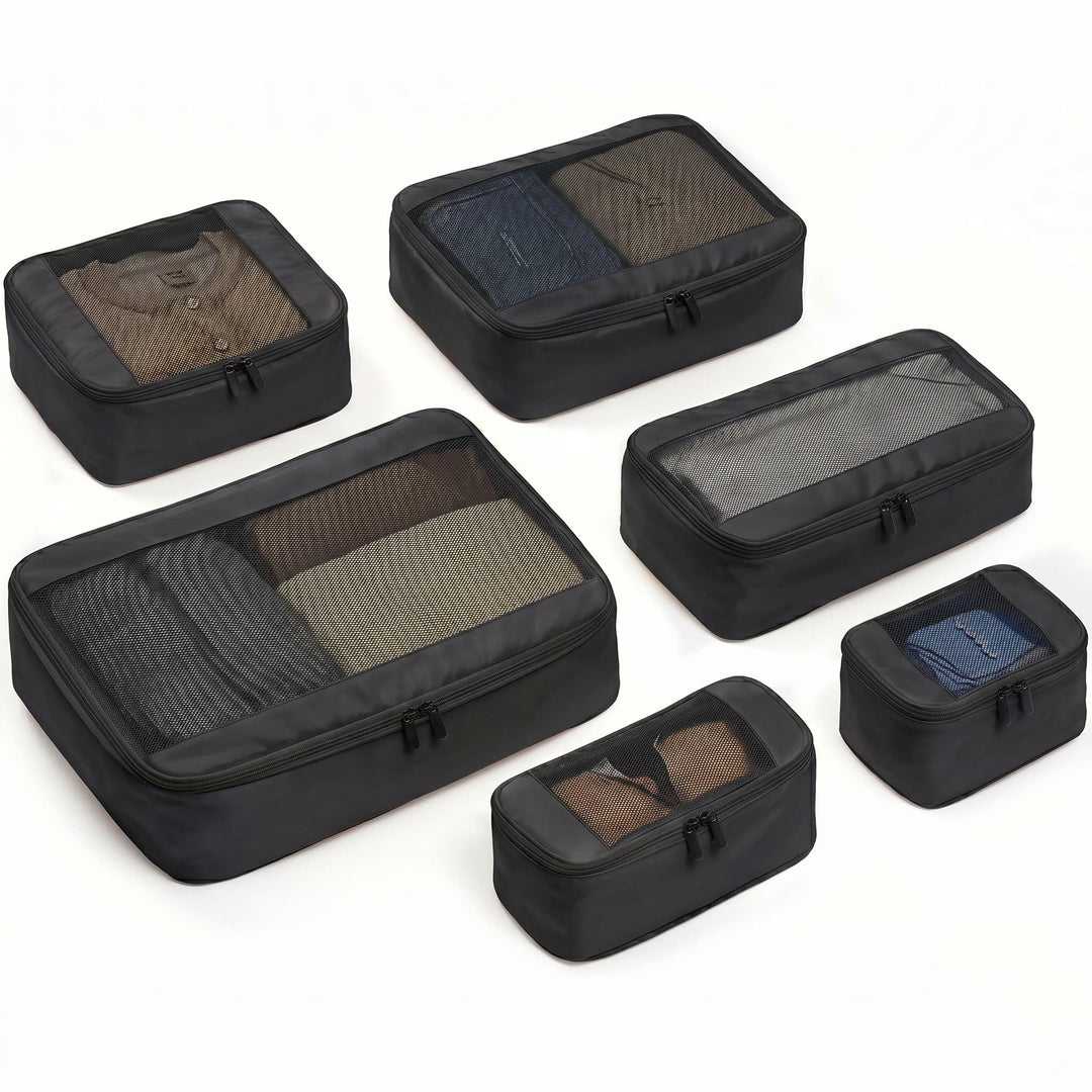 MURISE 6er Set Compression Packing Cubes, Koffer Organizer Packtaschen Schwarz, Schwarz