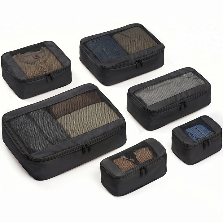 MURISE 6er Set Compression Packing Cubes, Koffer Organizer Packtaschen Schwarz, Schwarz
