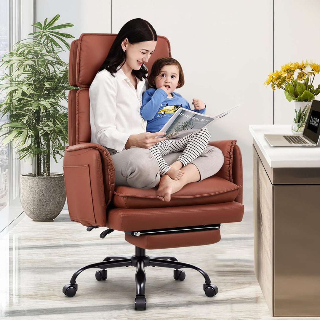 IWMH Ergonomischer Bürostuhl 227kg, XXL Kunstleder Chefsessel mit Fussstütze Schreibtischstuhl mit h