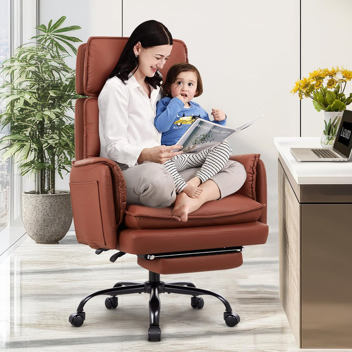 IWMH Ergonomischer Bürostuhl 227kg, XXL Kunstleder Chefsessel mit Fussstütze Schreibtischstuhl mit h