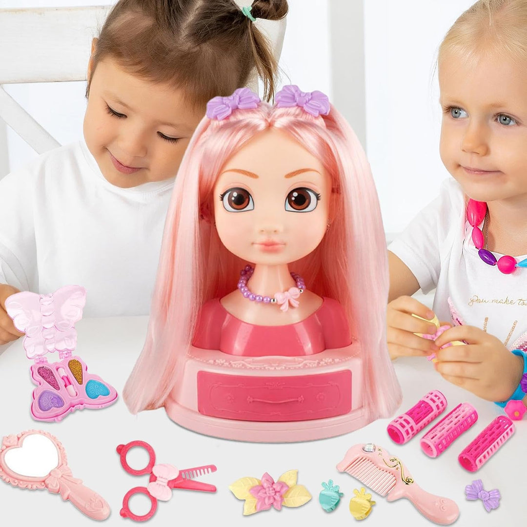 Mädchen Beauty-Salon Set - Puppenkopf Styling-Set mit Schmink-Kosmetik,Styling & Verkleidungsset Mit
