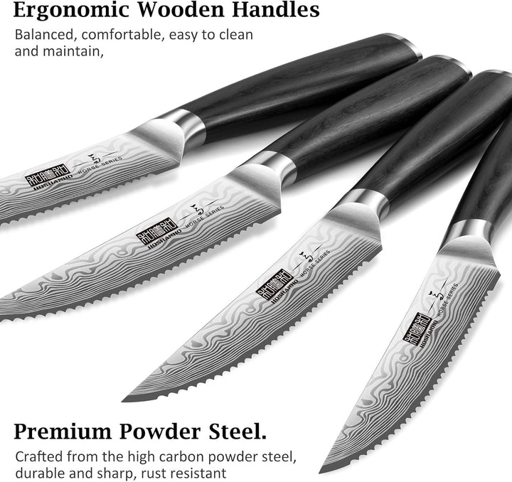 HOSHANHO 6-Teilig Steakmesser-Set, 11,5 cm Steakmesser Set mit Japanischer Wellenschliffklinge, Ultr