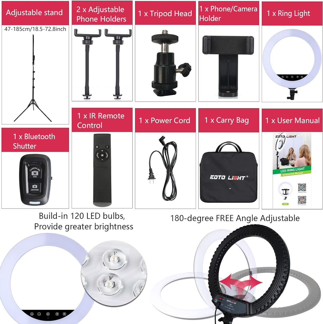 Verbessertes 18-Zoll-LED-Ringlicht mit Stativ, Selfie-Ringlicht mit Touchpanel für Make-up-Studio-Po