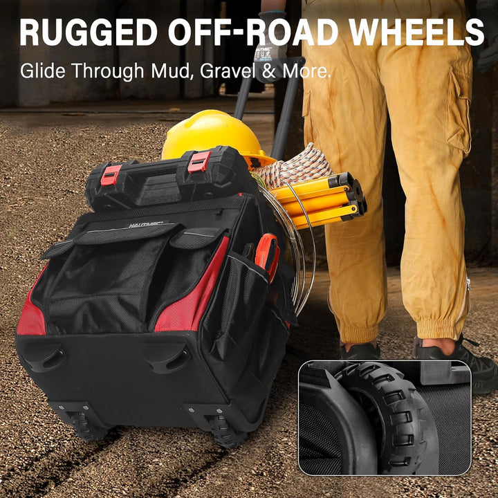 HAUTMEC Professional 37cm Wide Mouth Rolling Tool Storage Organizer Bag mit Teleskopgriff und übergr