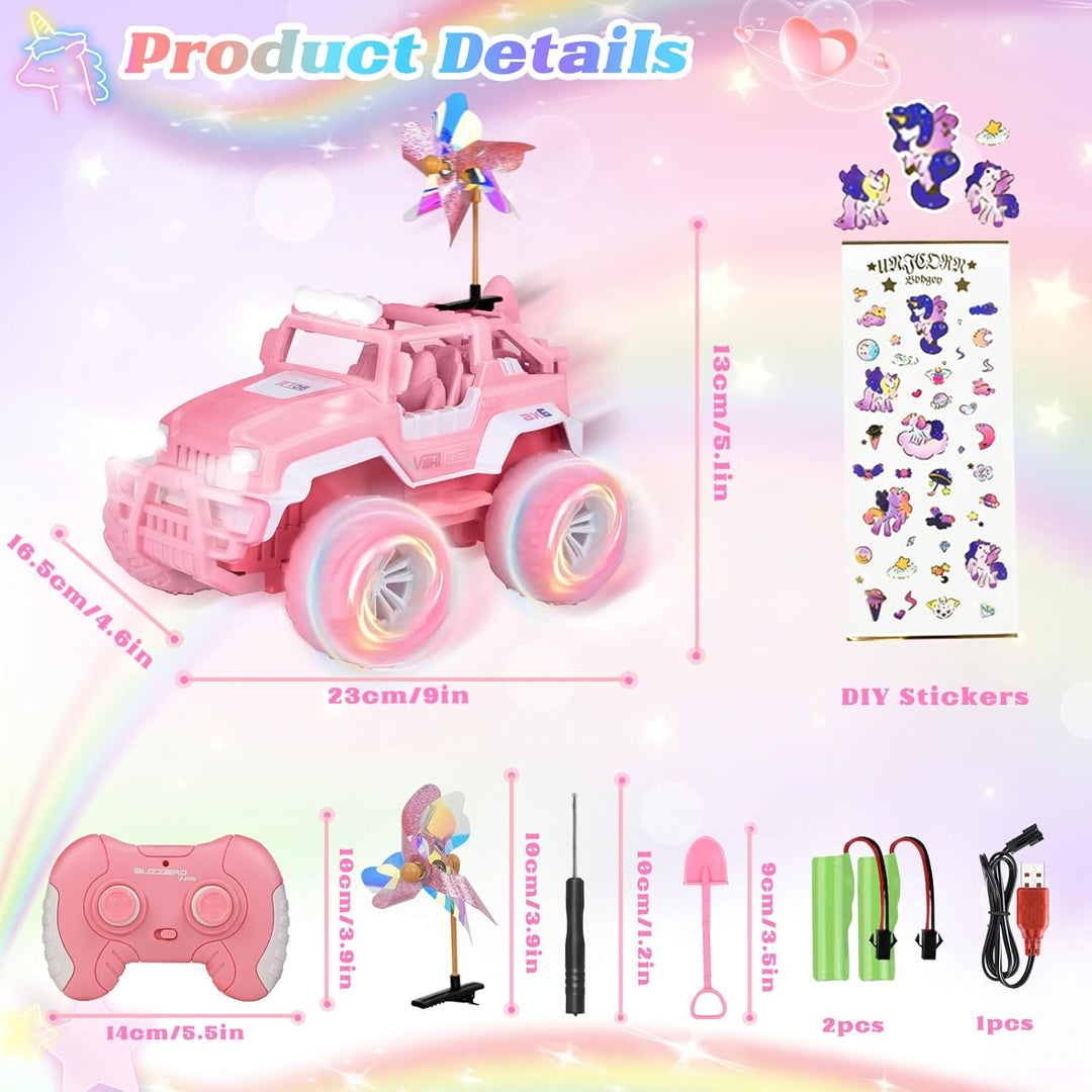Ulikey Ferngesteuertes Auto, Off Road Auto mit LED Scheinwerfern, 1:16 SUV Pink Jeep, Offroad Auto K