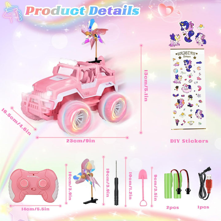 Ulikey Ferngesteuertes Auto, Off Road Auto mit LED Scheinwerfern, 1:16 SUV Pink Jeep, Offroad Auto K