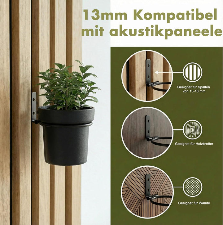 2 Stück Akustikpaneele Zubehör Ohne Bohren - Schwarz Metall Rund Klapphaken Blumentopf, Regal für Ak