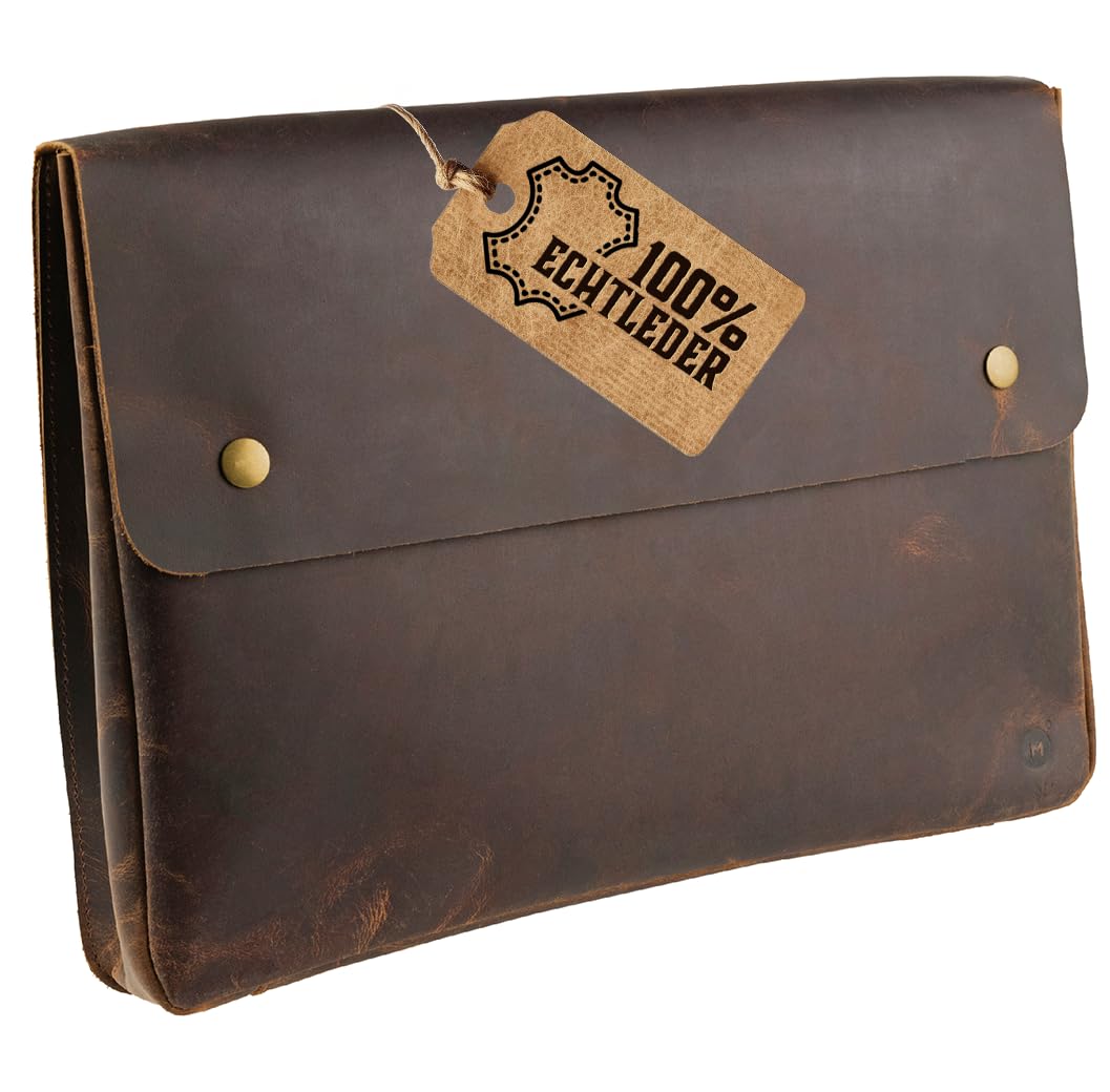 Moonster Laptoptasche Leder Herren Laptop Hülle - Geräumiges Handgefertigtes Design ohne Gurt - Rust
