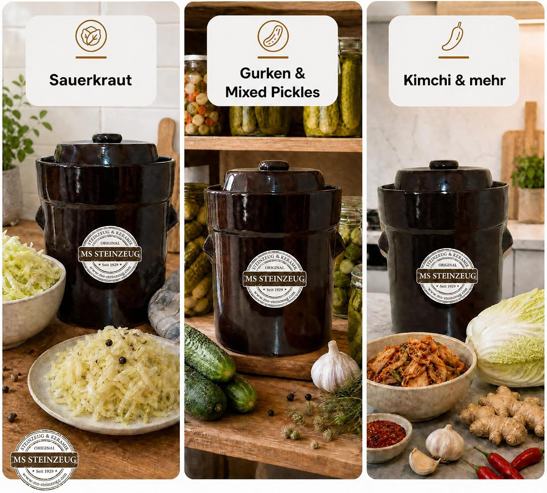 SCHMITT Gärtopf-Set braun 10 l mit Deckel und Steinen