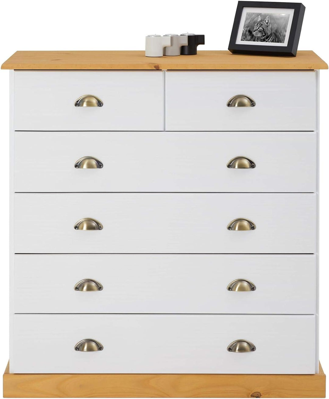 IDIMEX Schubladenschrank Paris aus Kiefer massiv in weiss/braun, Kommode mit Muschelgriffe, Apotheke