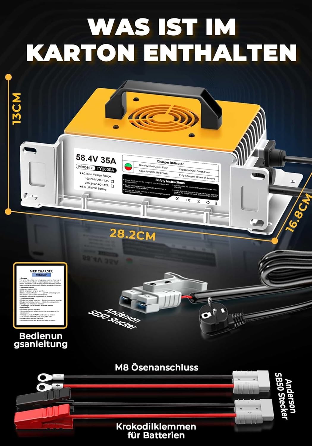 58,4V 35A LiFePO4 Lithium Batterie Ladegerät für 48V(51,2V) Lithium Eisenphosphat, Ladegerät für Lit