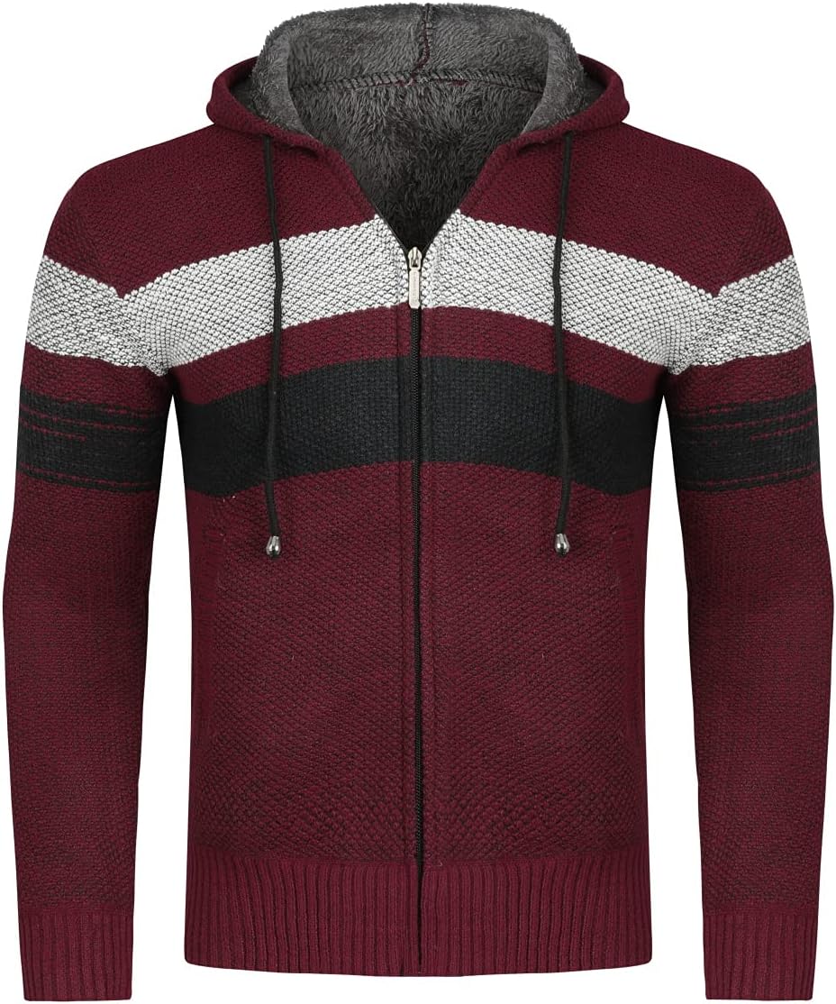 YOUTHUP Herren Strickjacke mit Kapuze Fleece Gefüttert Winter Cardigan Strick Fleecejacke Reissversc