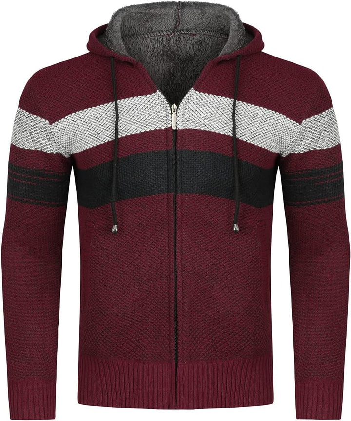 YOUTHUP Herren Strickjacke mit Kapuze Fleece Gefüttert Winter Cardigan Strick Fleecejacke Reissversc
