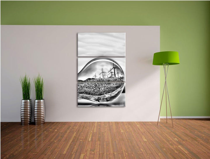 Pixxprint Glühbirne mit Ozean und Leuchtturm als Leinwandbild/Grösse: 3 Teilig (120x80) cm/Wandbild/