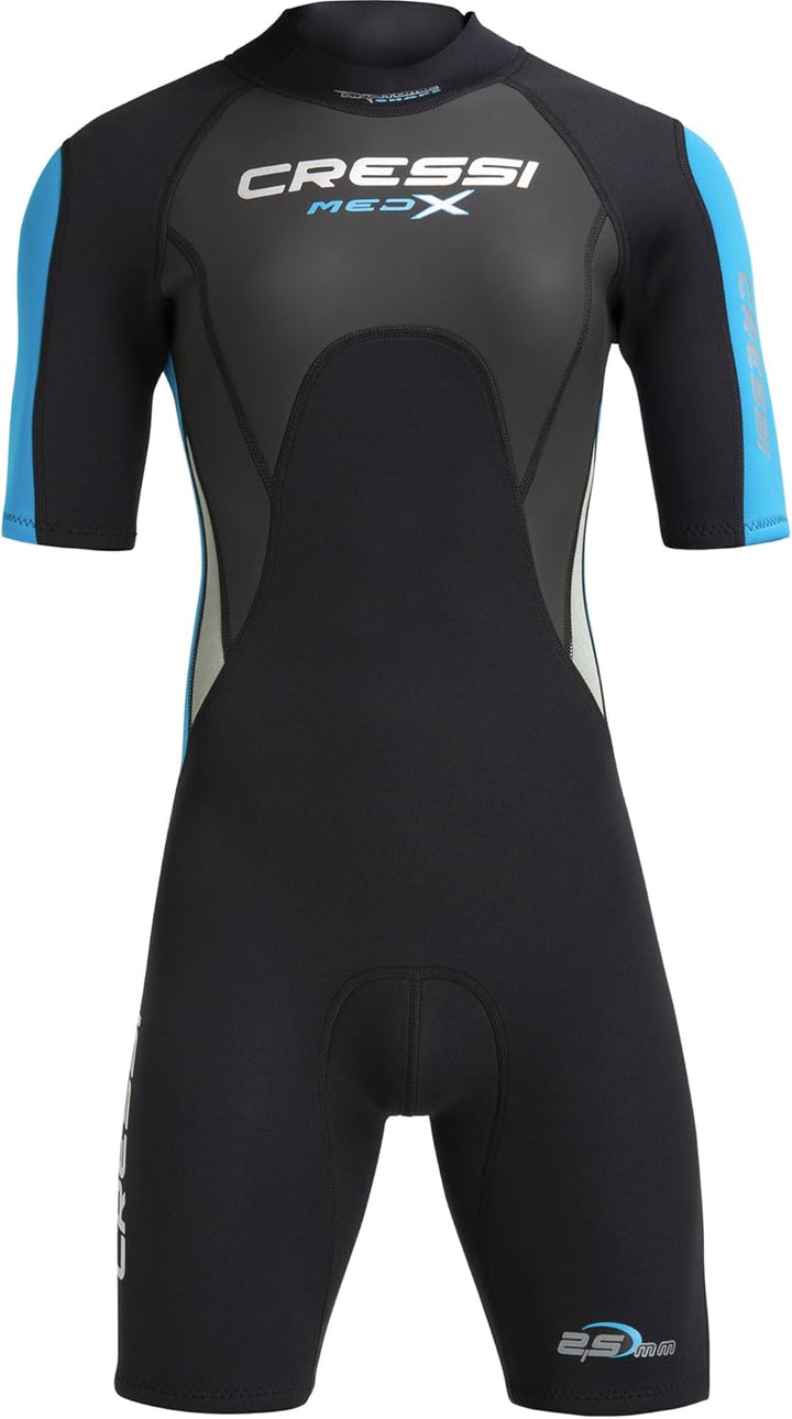 Cressi Med X Lady Shorty 2.5mm - Damen Neopren Shorty Neoprenanzug 2.5 mm M Schwarz/Hellblau/Silber,
