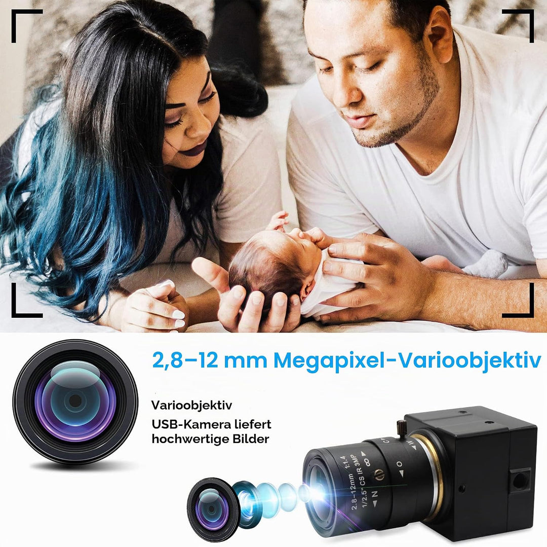 Svpro 5 MP USB-Kamera mit Zoom 2,8-12 mm Objektiv, Hochauflösende 2952 x 1944 Weitwinkel-Webcam Bren