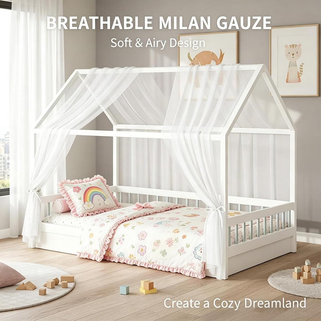 MeYuxg Hausbett Himmel Set, 2 Stück Betthimmel Hausbett für Hausbett Deko, 150x350CM Bio-Baumwolle H