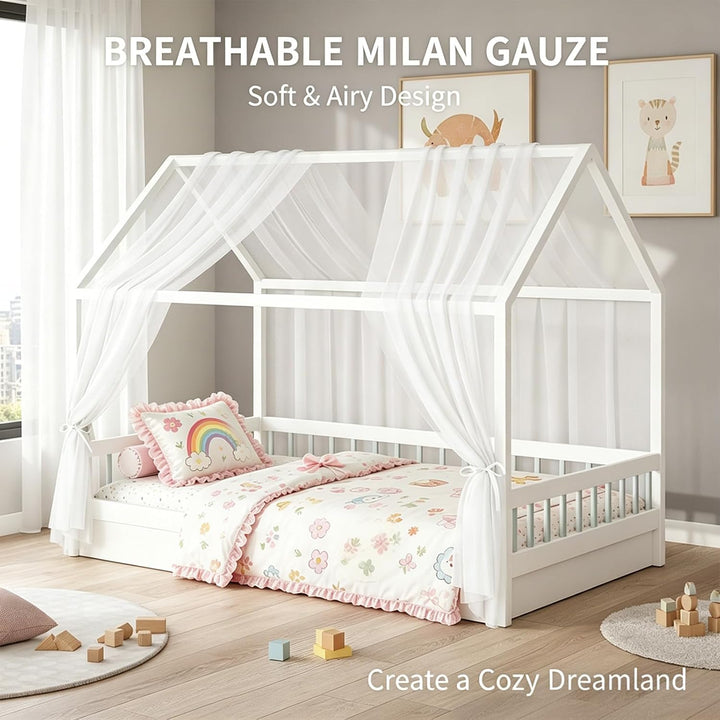 MeYuxg Hausbett Himmel Set, 2 Stück Betthimmel Hausbett für Hausbett Deko, 150x350CM Bio-Baumwolle H
