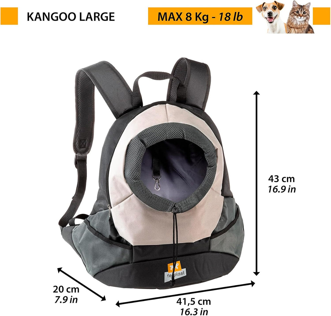 Ferplast Zaino per Cani KANGOO, Trasportino Gatto, Zaino per Gatti, Ampia Apertura, Cinghia di sicur