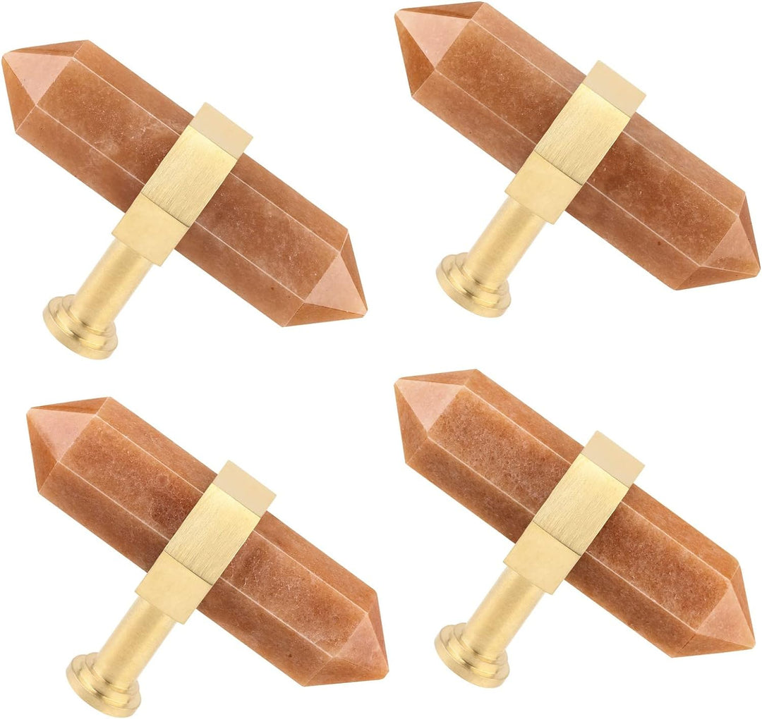 KYEYGWO 2 Stück Roter Aventurin Heilstein Punkt Möbelknöpfe mit Schrauben, Messing Schubladenknöpfe