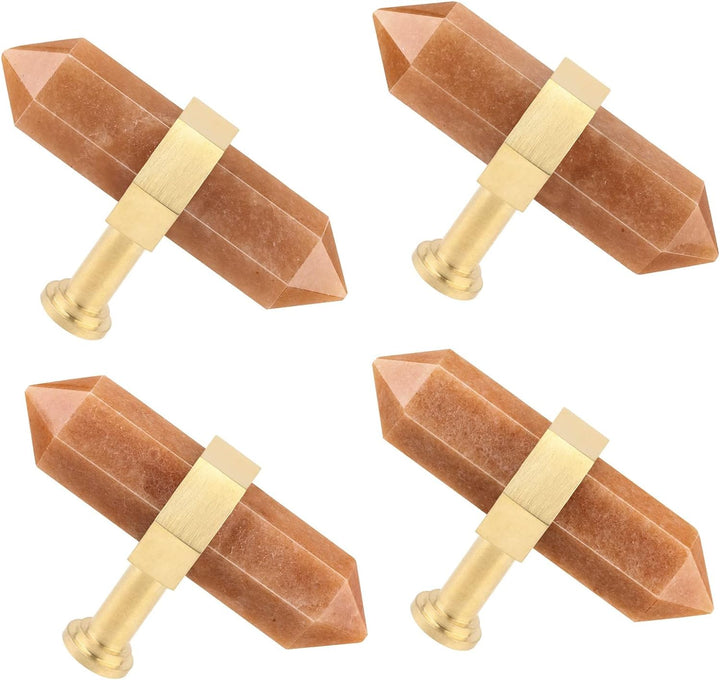 KYEYGWO 2 Stück Roter Aventurin Heilstein Punkt Möbelknöpfe mit Schrauben, Messing Schubladenknöpfe